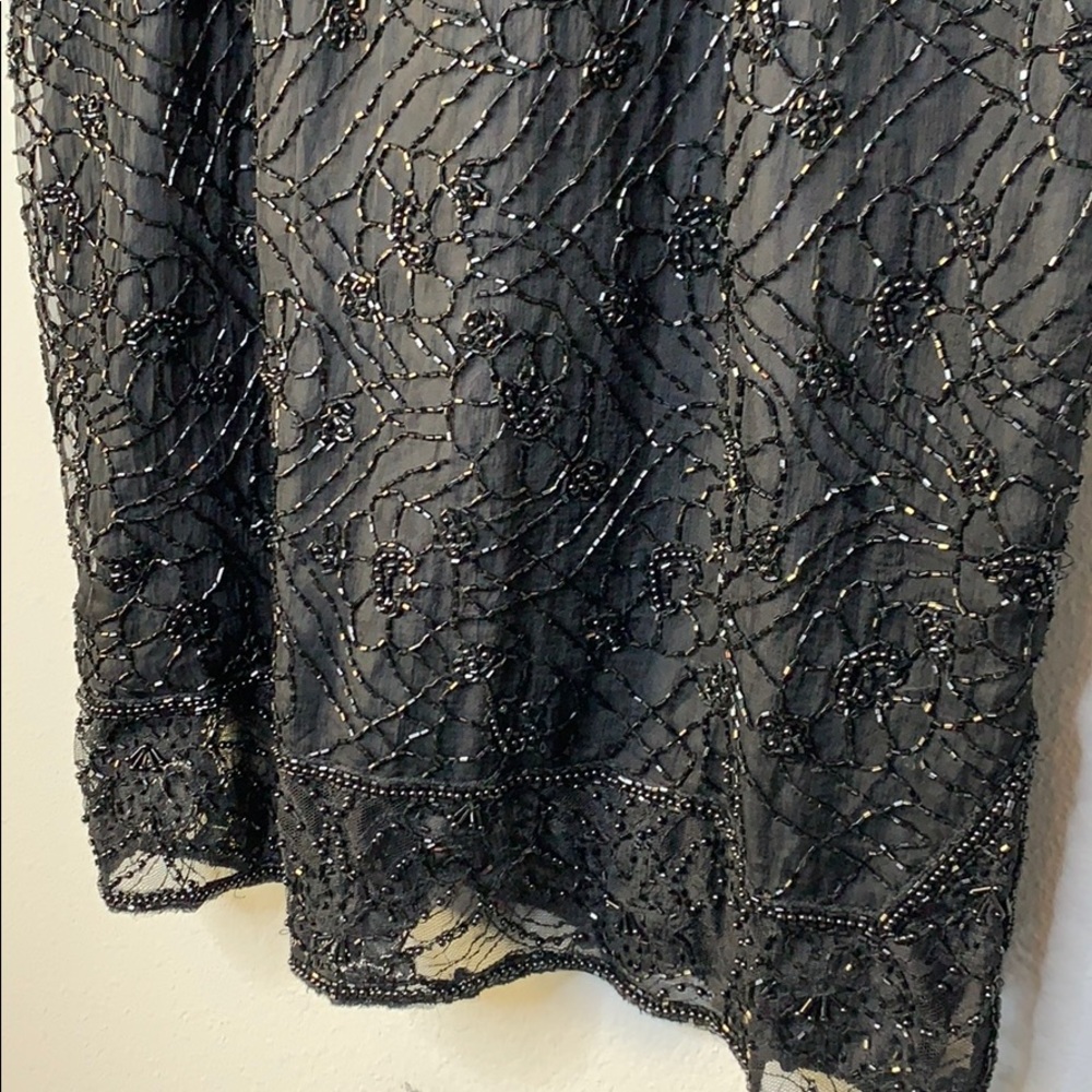 Vintage Stenay black beaded silk dress gown L - Picture 4 of 7
